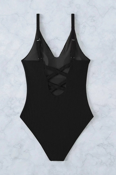 Angelsin Special Fabric Cross Back Low-Cut Swimsuit Mayokini Black Ms4324