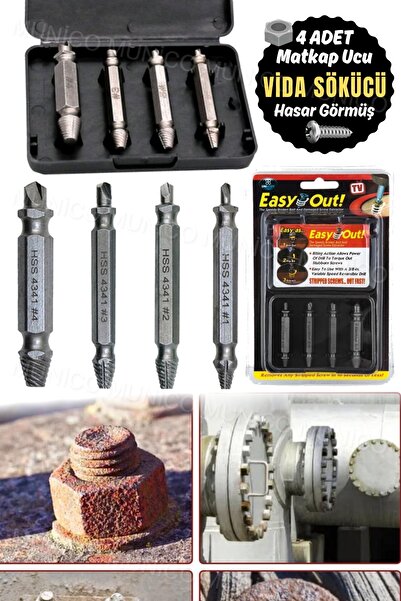 Gaggani 4 Adet Kırık Vida Sıkacağı Seti Soyulmuş Hasarlı Vida Sökücü Aleti Çi...