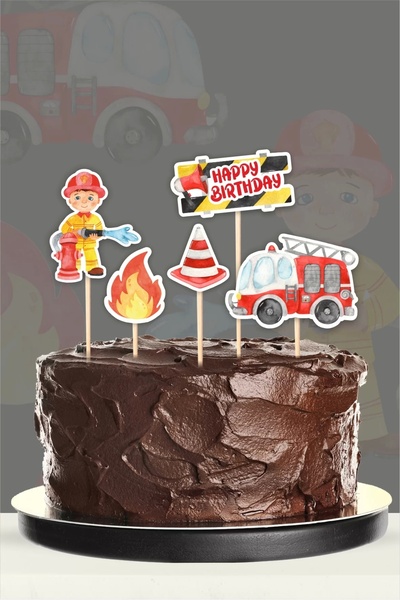 neşeli günlerim Set de decoratiuni pentru tort - tematica pompieri