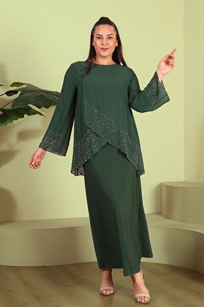 Ferace Γυναικείο βραδινό φόρεμα μεγάλου μεγέθους μακρύ τουρμπάνι Sifon Rhines...