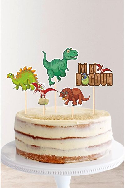neşeli günlerim مفهوم الديناصور - زخرفة كعكة ورقية سميكة مع مسواك