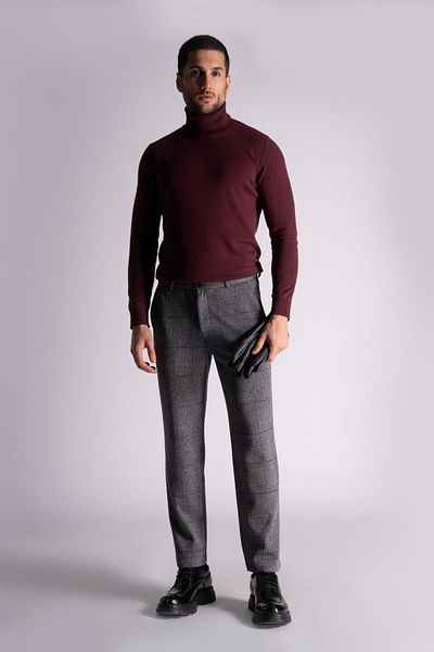 BRACCAS Straight Fit Plaid Trousers Gray Plaid