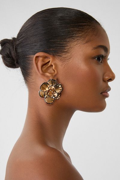 Stradivarius Contrast Metal Flower Earrings