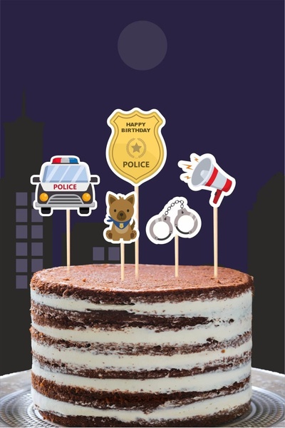 neşeli günlerim Комплект топери за торта с полицейска тематика