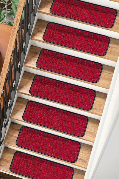 Stepmat Set of 16 Burgundy Square Spotted Curls - Step and Stair Mat from Economical Carpet