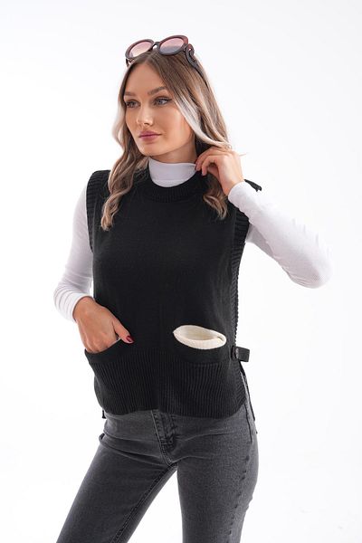 ŞİMAL Women's Knitted Sweater with Button Detail on the Sides and Pockets 245163   -