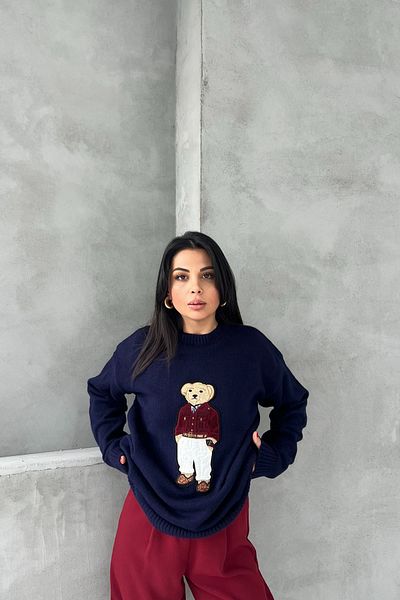 Seda Yalçın Atelier Teddy Bear Navy Blue Sweater