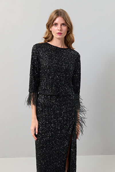 Roman Otriş Aksesuarlı Bisiklet Yaka Bluz Siyah K2513044_001