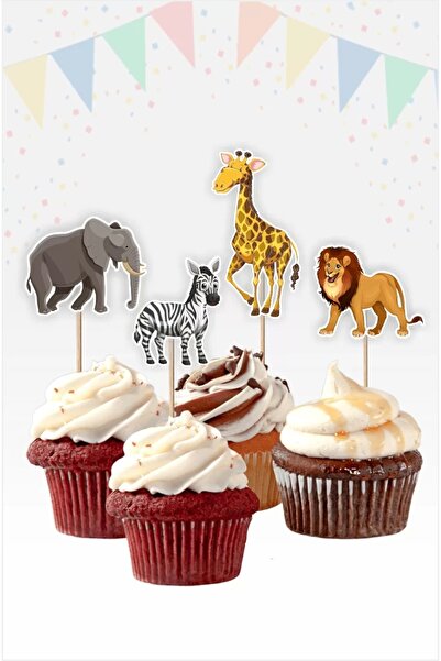 neşeli günlerim Safari Doğum Günü Cupcake Kürdan Süs **kalın Kağıt