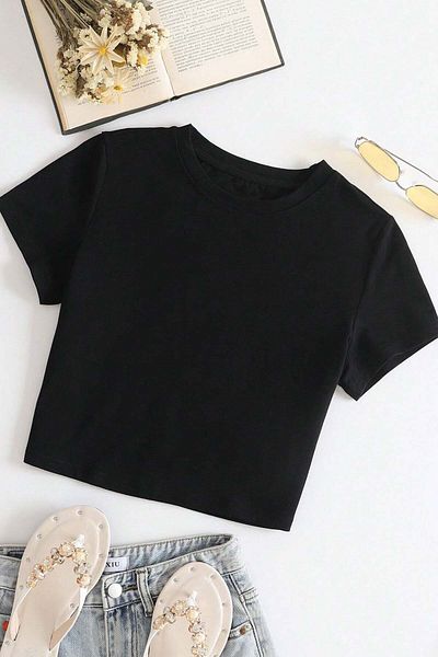 Merry See Μπλούζα Crew Neck Crop - Βαμβακερή και απαλή υφή, κοντό μανίκι