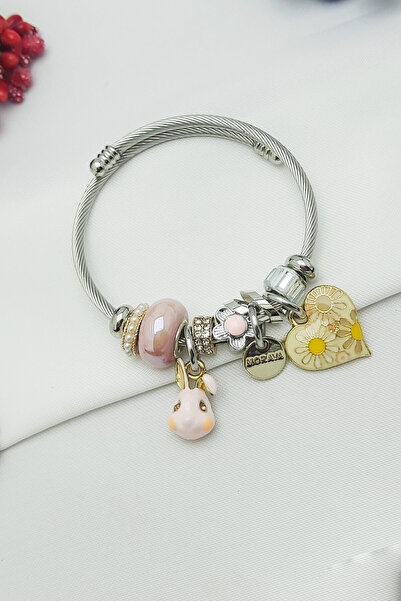 CAİSYA ديزي القلب الوردي الأرنب سحر سوار الصلب