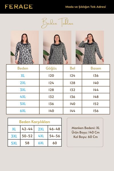 Ferace Women's Hijab Large Size Mother Dress with Garnish Collar