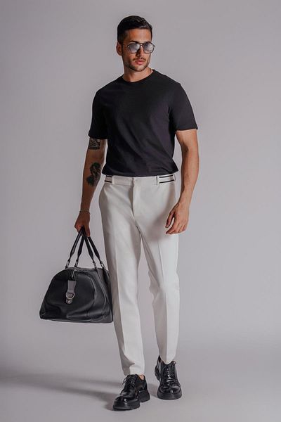 BRACCAS Ecru Men's Slim Fit Chino Pants - Side Pocket and Ribbed Waist
