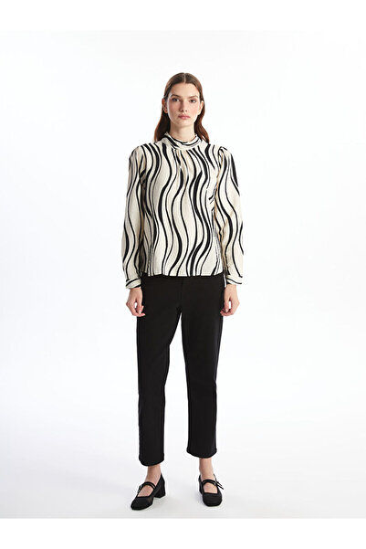 LC Waikiki White Mock Neck Patterned Oversized Women's Blouse