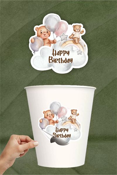 neşeli günlerim Teddy Bear Sticker ** Adhesive Paper