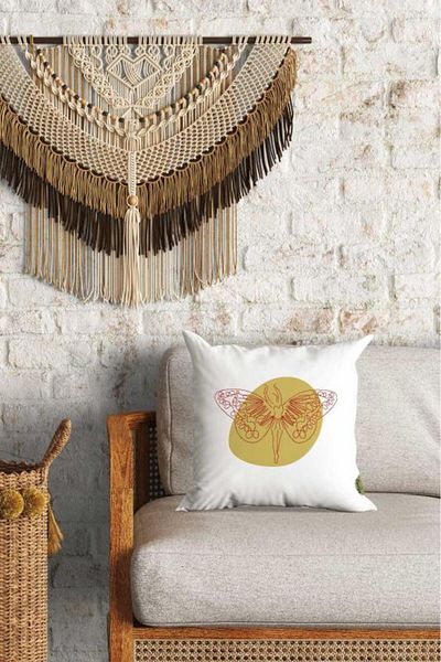 Caisya Home Line Butterfly Patterned Double Direction Digital Printed Padded Decorative Pillow Throw Pillow 36X36cm