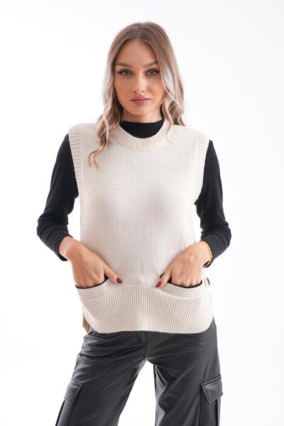 ŞİMAL Жіночий светр з кнопками та кишенями, трикотажний, 245163 -