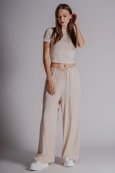 BRACCAS بنطلون نسائي بلون الحجر - مقاس مريح مع جيوب جانبية وخصر مطاطي