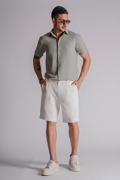 BRACCAS Ανδρικό σορτς Chino Relaxed Fit με λινό μείγμα - Πλαϊνές τσέπες και ελαστική μέση, εκρού