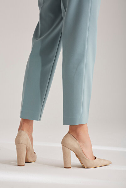 AYAKKABI PRENSİ Amarok Kalın Topuk Ten Suet 10 Cm Kadın Stiletto, Topuklu Ayakkabı