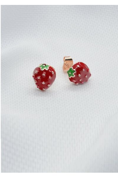 Atılgan Grp Strawberry Enamel Earrings, 1 Pair Strawberry Children's and Women's Earrings