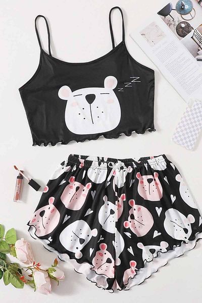 Merry See Ultrasoft Teddy Bear nyomtatott válogatás pizsama szett - pántos