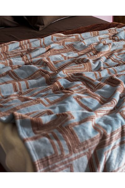 Madame Coco Breville Single Welsoft Fleece Printed Blanket - Light Blue