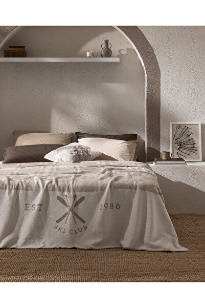 Madame Coco Beige Cluny Single Cotton Jacquard Blanket