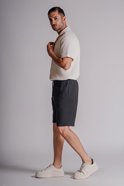 BRACCAS Erkek Yandan Cepli Beli Lastikli Dokulu Kumaş Relaxed Fit Jogger Şort Siyah