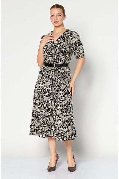 Michael Kors Women Embroidered Midi Casual Dress, Black