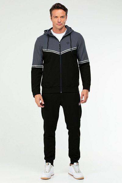 speedlife Black Regular Cotton Hooded Men's Tracksuit Set Xa1770