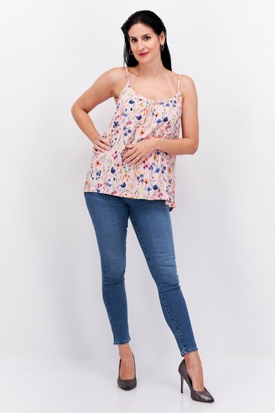 Esprit Women Crew Neck Sleeveless Floral Print Top, Pink Combo