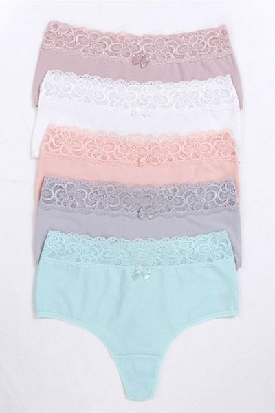 Nicoletta Women's Panties High Waist Thong Large Size 5 Pack Salmon