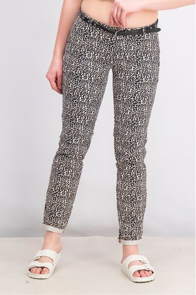 Scotch & Soda Women Belted Printed Slim Chino Pants, Black Combo