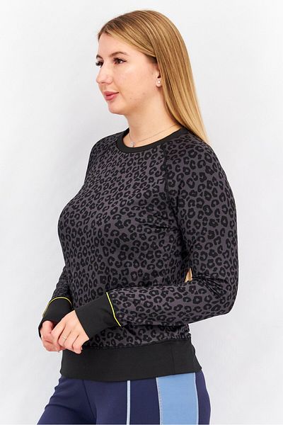 Aqua Women Sportswear Fit Animal Print Long Sleeve Training Tee, Dark Grey