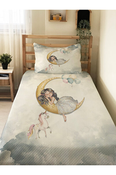 Evmila Ay Kız Desen Bebek Ve Çocuk Baskılı Tek Kişilik Pike Takımı 160x230