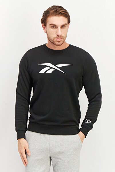 Reebok سويت شيرت رياضي رجالي بأكمام طويلة مناسب للمشي، أسود