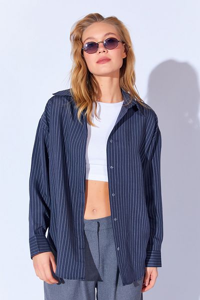 Manche Navy Blue Striped Modal Soft Textured Comfortable Women's Shirt - Mkw 169403 -01