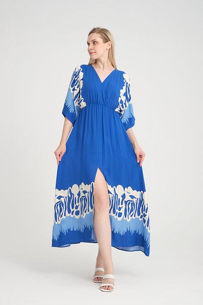 Lusenta Rochie midi cu mâneci liliac albastru cu talie elastică