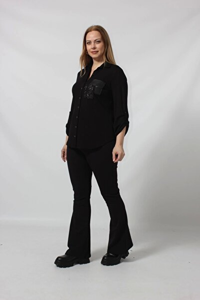 Moda Berray 3277 SİMLİ VE DERİLİ CEPLİ YUMUŞAK DOKULU BÜYÜK BEDEN YÜN GÖMLEK