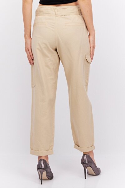 Esprit Women Straight Leg Belted Solid Cargo Pants, Tan