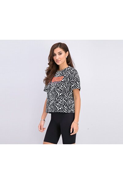 Puma Women Short Sleeve Aop Tee, Black And White