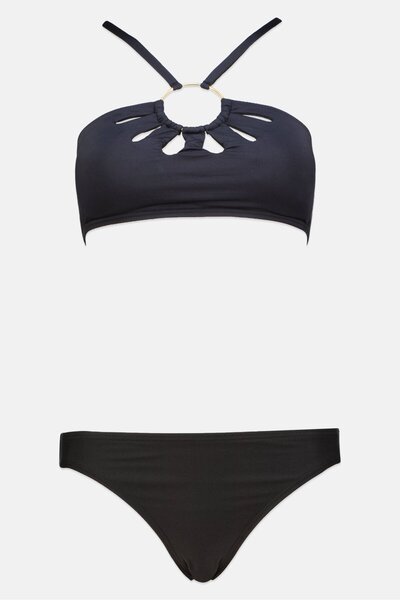Vince Camuto طقم بيكيني نسائي مكون من قطعتين، الجزء العلوي والسفلي، أسود