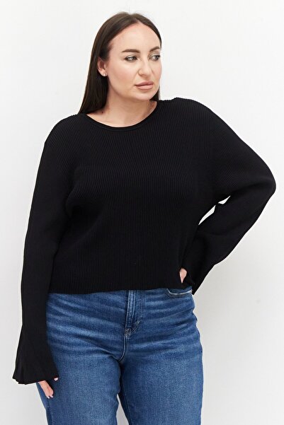 Royalty Women Round Neck Long Sleeve Plain Top, Black