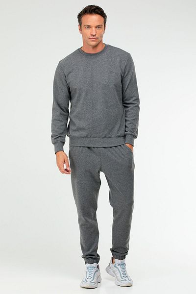 speedlife Anthracite Regular Cotton O-Neck Basic Men's Tracksuit Set Xa1812