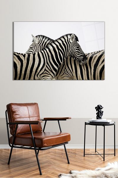 Vosevu Side by Side Zebras Glass Painting, Modern Home and Office Decor, Gift Wall Decoration, Unbreakable Glass
