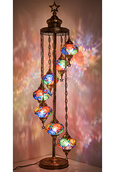 Demmex El Yapımı Mozaik Taşlarla Süslenmiş Ayaklı Lambader 7'li Otantik Dekor Lamba