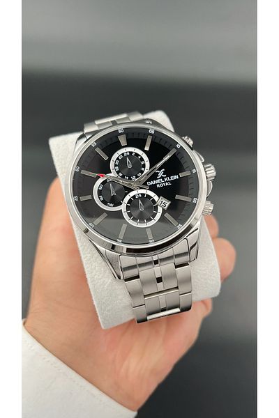 Daniel Klein Men's Wristwatch Silver Black Color Steel Strap 3 Atm Water Resistance