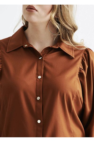 EVEN plus size Cream Shoulder Gathered Large Size Viscose Shirt