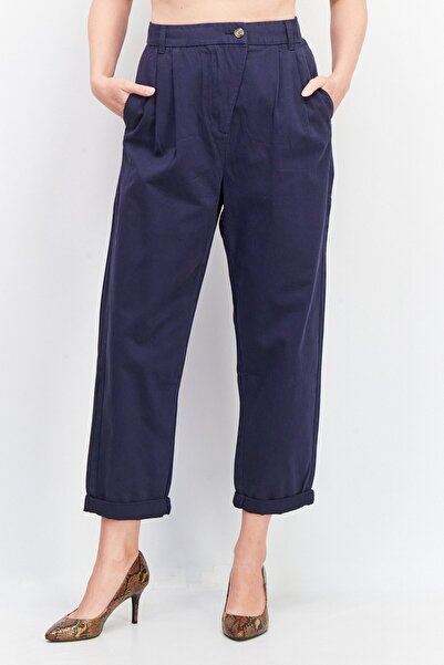 Esprit Women Regular Fit Solid Trouser Pants 28 Length, Navy